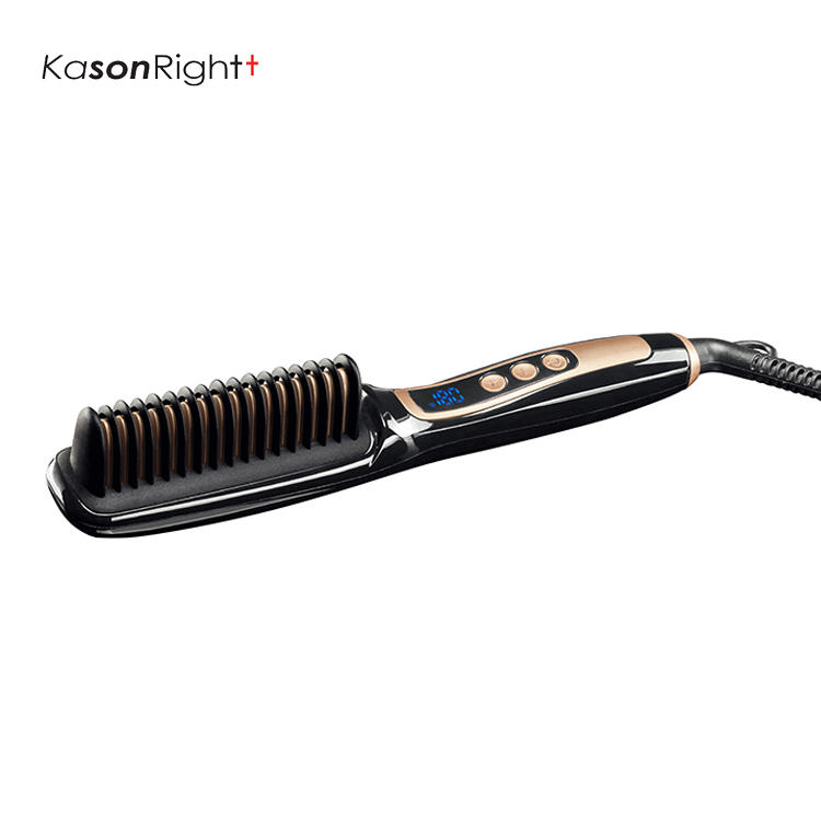LED display Ionic 2 In 1 Hair Straightening Brush, Anti-scald Ceramic Smoothing Hot Brush