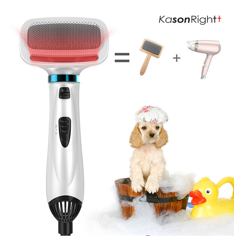 300W Portable Cat Dog Slicker Brush 2 in 1 Pet Hair Dryer, Low Noise Home Pet Grooming Hair Dryer and Brush
